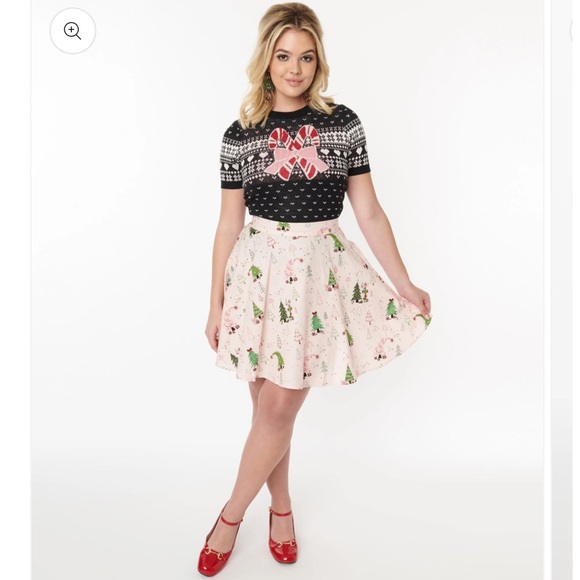 Retrolicious Pink & Christmas Tree Skater Skirt 3X - Picture 2 of 7